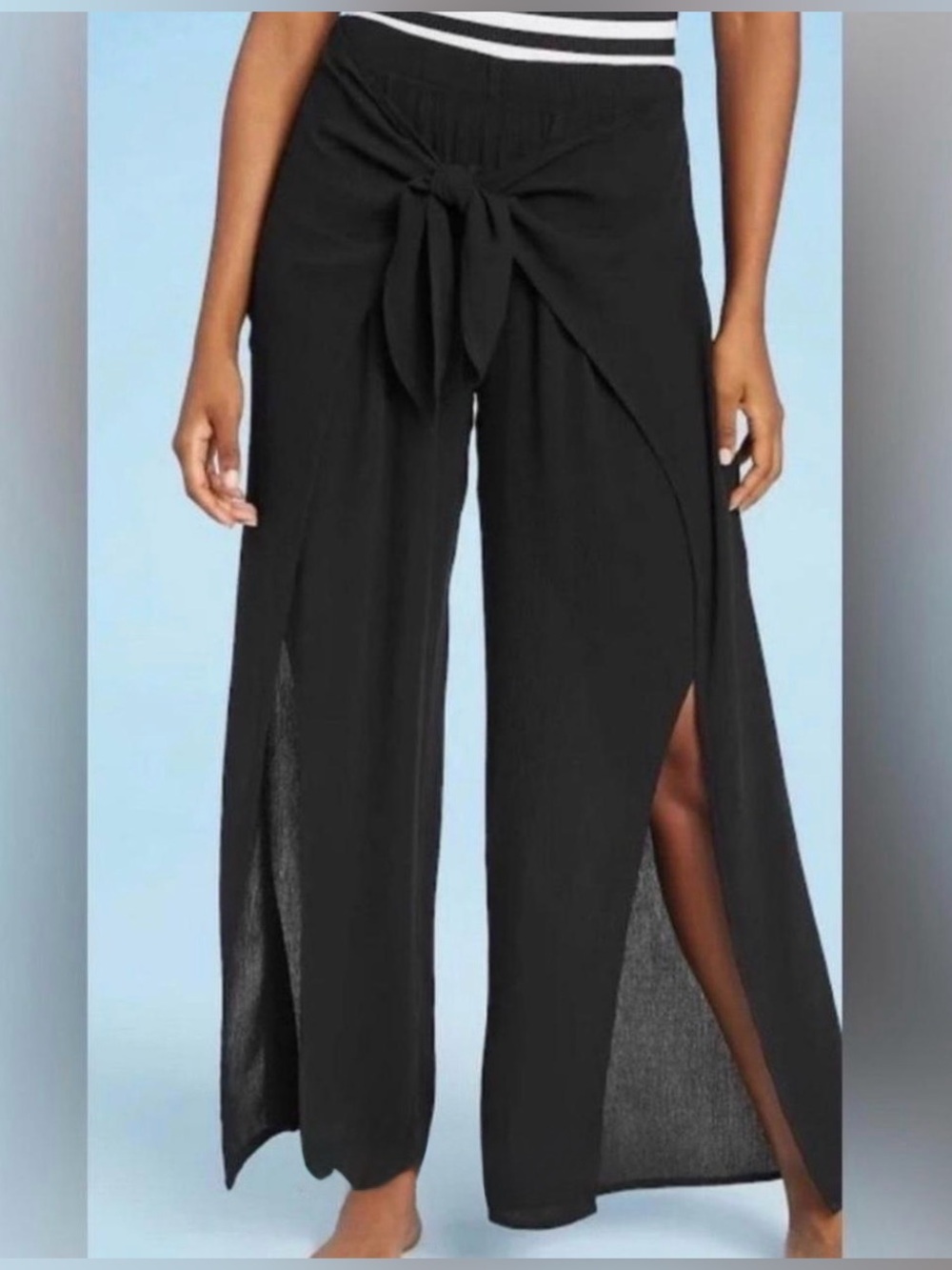 NWT Kona Sol Black Linen Wide-Leg Pull-On Pants